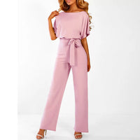 Rosalinde | Damen Jumpsuit Mit Weiten Beinen Und Gürtel - Rosa