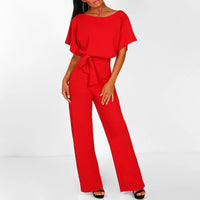 Rosalinde | Damen Jumpsuit Mit Weiten Beinen Und Gürtel - Rot