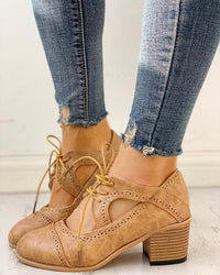 Rosalinde | Damen Schnür Halbschuhe mit Blockabsatz - Beige