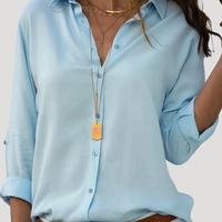 Roxana | Damen Langarm Hemdbluse mit Klassischem Kragen - Hellblau