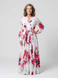 Lillian | Floral Langärmliges Wickel-Maxi-Kleid - Rot