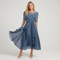 Ella | Damen Festliches Spitzen Midikleid - Blau