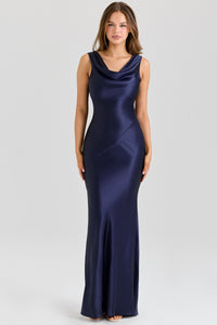 Felicia | Damen Rückenfreies Maxikleid – Open Back Maxi Kleid Sinnlich - Marine