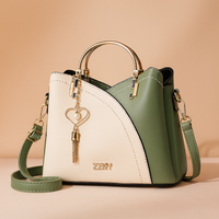 Elegante Damen-Schultertasche aus stilvollem Leder - grün/weiß
