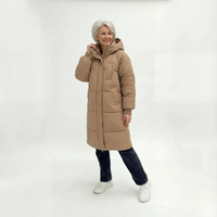 Sandra | Damen Klassische Lange Kapuze Daunenjacke - Beige
