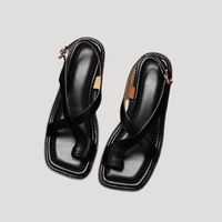 Saskia | Damen Quadratzehenform Blockabsatz Sandale - Schwarz