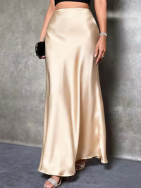 Satinrock mit hoher Taille - Champagner
