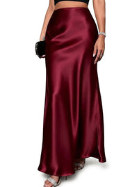 Satinrock mit hoher Taille - Dunkelrot