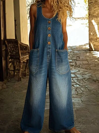 Lara | Damen Vintage Stil Overall – Nostalgischer Vintage Latzhose Overall - Blue
