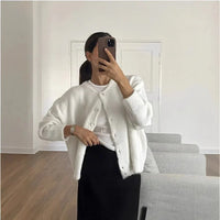 Damen Rundhals-Cardigan mit langen Ärmeln und Knöpfen - Weiß