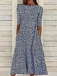 Sela | Florales Küsten-Midikleid - Dunkelblau