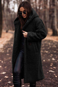 Selina | Damen Modische Kapuze Teddyjacke - Schwarz