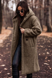 Selina | Damen Modische Kapuze Teddyjacke - Khaki