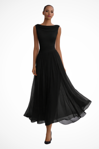 Seraphita | Drapiertes Plissee Midikleid - Schwarz