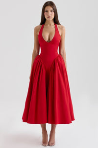 Shannah | Damen Midikleid Elegant Feminin Festlich - Rot