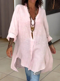 Sigrid | Damen Oversized Longbluse Hemdkragen Langarm - Rosa