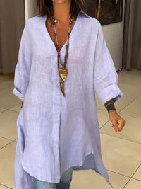 Sigrid | Damen Oversized Longbluse Hemdkragen Langarm - Lila