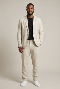 Simon | Herren Relaxtes Leinen Blazer Set - Aprikose