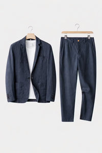 Simon | Herren Relaxtes Leinen Blazer Set - Blau