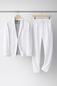 Simon | Herren Relaxtes Leinen Blazer Set - Weiß