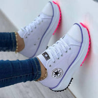 Sofia | Damen Trendige Schnürung Plateau Sneaker - Weiß