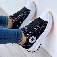 Sofia | Damen Trendige Schnürung Plateau Sneaker - Schwarz