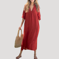 Solveig | Damen Midikleid mit V-Ausschnitt Relaxed Fit - Rot
