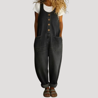 Solvita | Damen Weite Jeans Latzhose Ärmellos - Schwarz