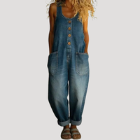 Solvita | Damen Weite Jeans Latzhose Ärmellos - Blau