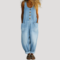 Solvita | Damen Weite Jeans Latzhose Ärmellos - Hellblau