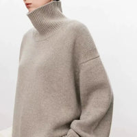 Sophie | Damen Oversized Strick Rollkragenpullover - Khaki