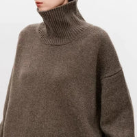 Sophie | Damen Oversized Strick Rollkragenpullover - Braun