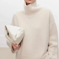 Sophie | Damen Oversized Strick Rollkragenpullover - Beige
