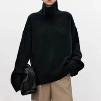 Sophie | Damen Oversized Strick Rollkragenpullover - Schwarz
