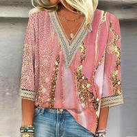 Soraya | Damen Festliche Glitzerbluse V-Ausschnitt 3/4-Arm - Rosa