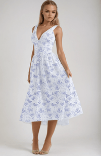 Soraya | Damen Sommerkleid Cut-Out Fließend Elegant - Blau geblümt