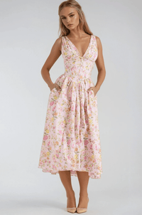 Soraya | Damen Sommerkleid Cut-Out Fließend Elegant - Rosa geblümt