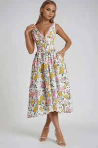 Soraya | Damen Sommerkleid Cut-Out Fließend Elegant - Gelb geblümt