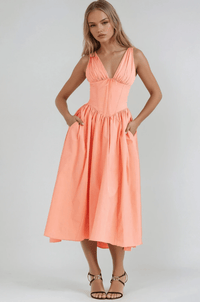 Soraya | Damen Sommerkleid Cut-Out Fließend Elegant - Pfirsich
