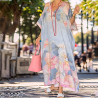 Gima – Langärmliges Kleid Mit Blumenmuster - Blau