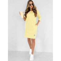 Mira | Damen Kleid 3/4-Ärmel Taschen – Praktisches 3/4-Ärmel Kleid - Yellow