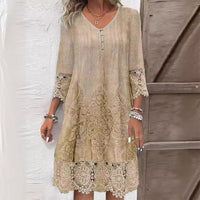 Greta | Damen Vintage Spitzenbesatz Shift Kleid - Khaki