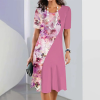 Ursulla - Elegantes Kleid Mit Rundhalsausschnitt Und Blumenmuster - Rosa