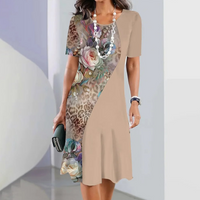 Ursulla - Elegantes Kleid Mit Rundhalsausschnitt Und Blumenmuster - Khaki