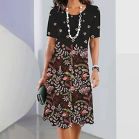 Ursulla - Elegantes Kleid Mit Rundhalsausschnitt Und Blumenmuster - Schwarz