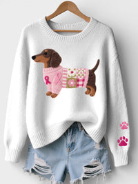 Lena | Damen Pullover gemütlich mit Dackelprint - Weiß