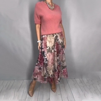 Nirosha - Elegantes Oberteil Mit Blumenmuster Und Midirock - Rosa