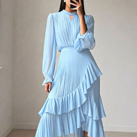 Anna | Damen Plissiertes Midikleid – Elegantes Plissee Midi Kleid - Light Blue