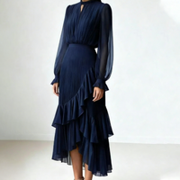 Anna | Damen Plissiertes Midikleid – Elegantes Plissee Midi Kleid - Navy Blue