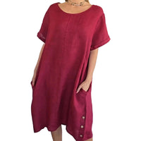 Sheela – Lässiges Kleid Aus Leinen Und Baumwolle Mit Taschen - Rot